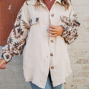 Womens Corduroy Aztec Shacket, Size M